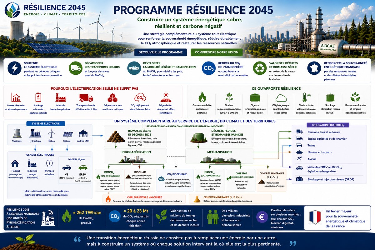 Infographie Résilience 2045 — système énergétique sobre, résilient et carbone-négatif